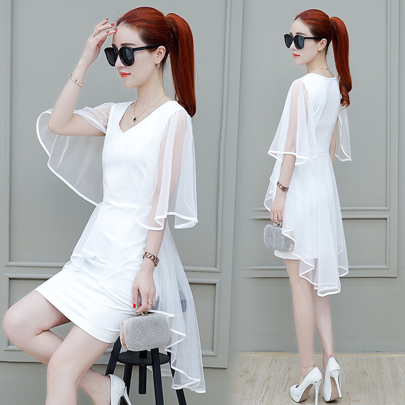 Women dress korean long dress slim mesh dress jumper dress three