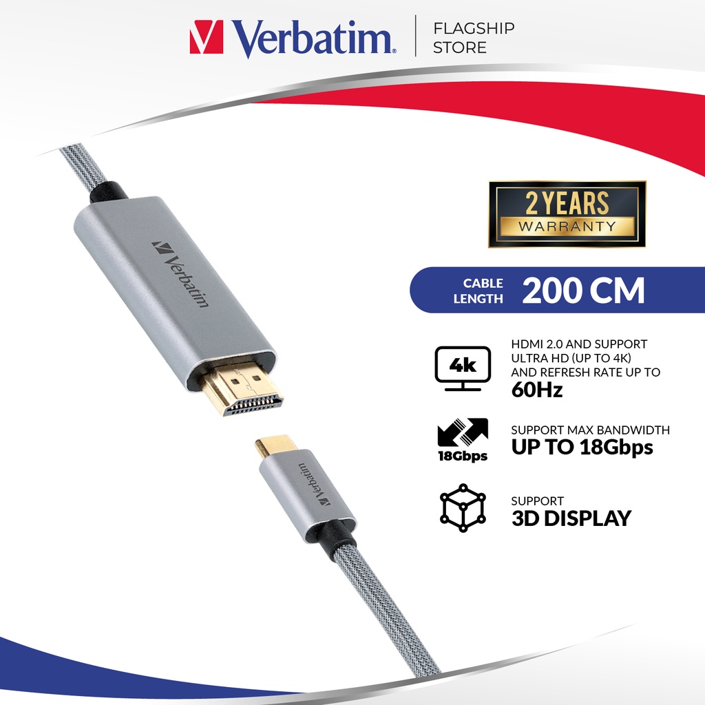 Câble USB-C Verbatim vers HDMI 2.0 1,5m