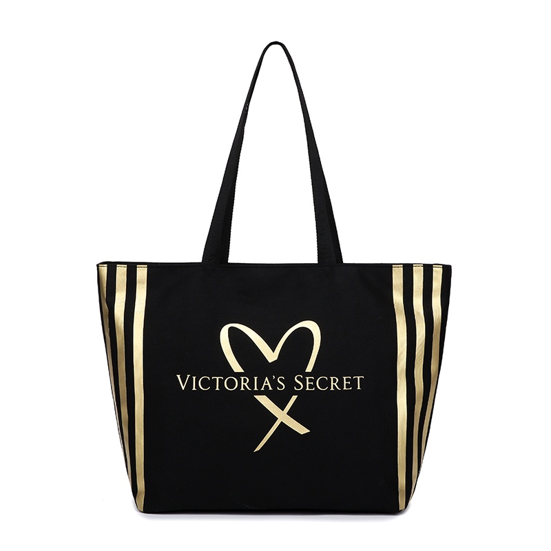 Victoria's Secret Black Gold Heart Love Canvas Tote Bag