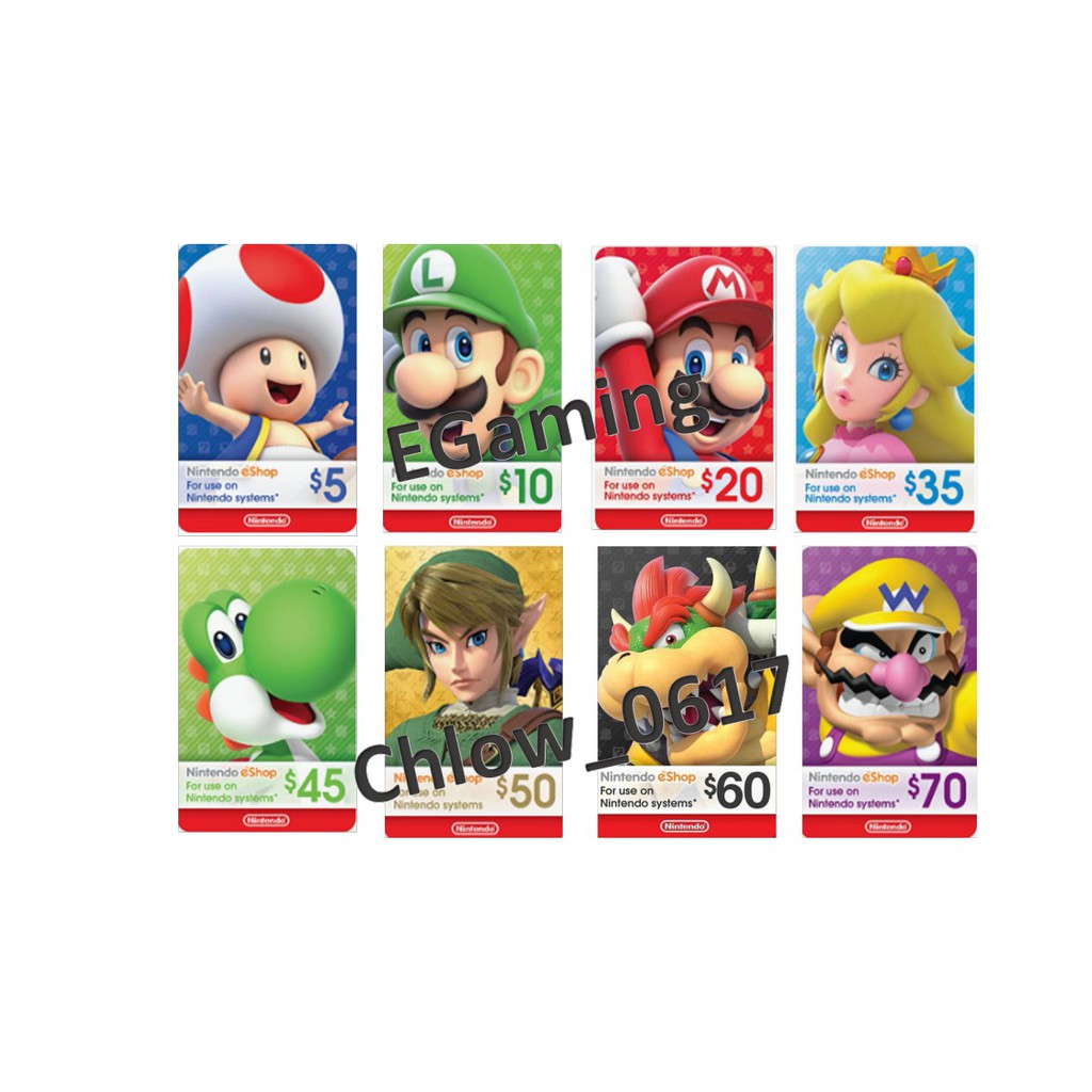 Nintendo Switch eshop prepaid card 35 40 45 50 55 60 70 USD