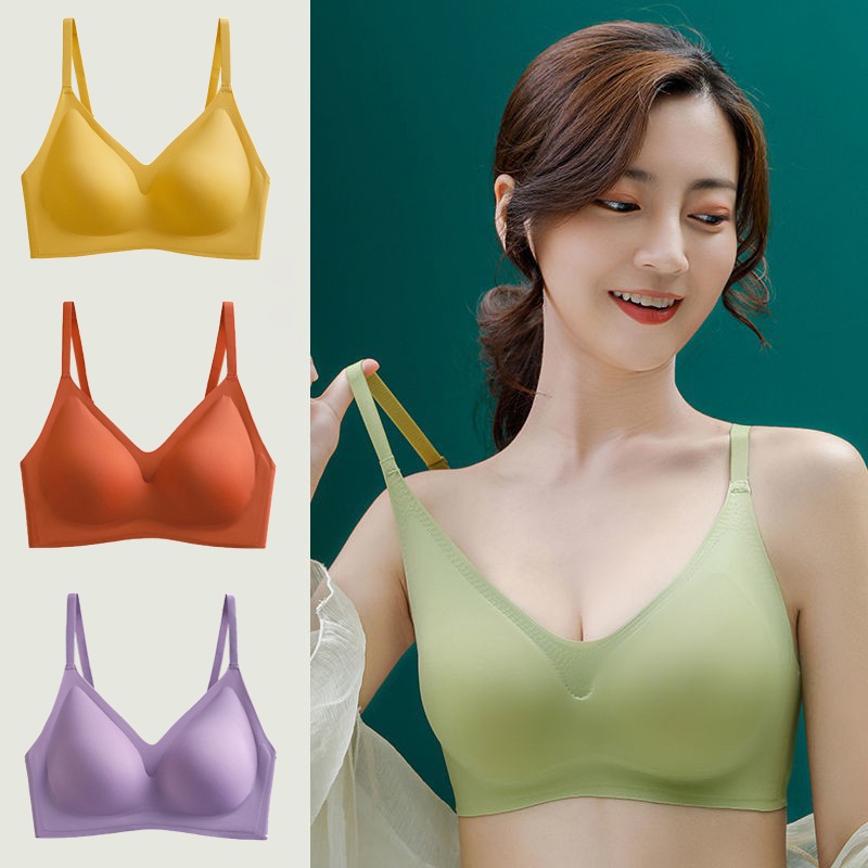 Seamless latex small breasts show big soft support underwear women's push-up  bra without steel ring to control secondary breasts and prevent sagging