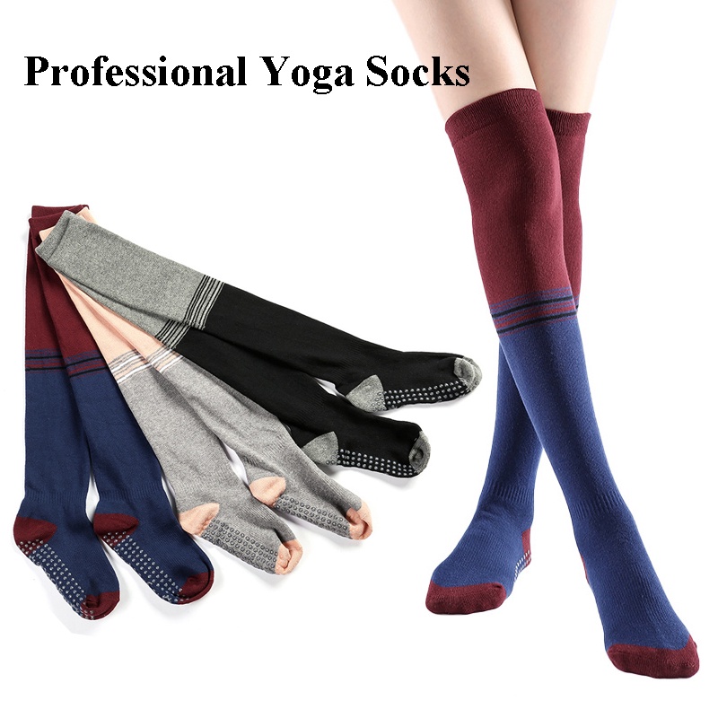Professional Long Tube Over Knee Yoga Socks Women Non Slip Sports Socks  Warm Dance Socks Yoga Cotton Hosiery Soccer Sports Long Tube Stocking  Striped