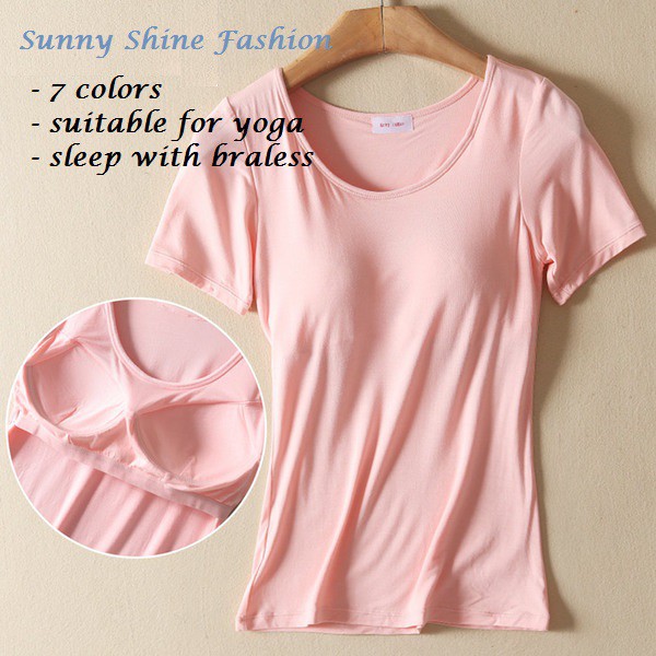 T-Shirt with Chest Pads Long-Sleeved Top + Built-in Bra Women