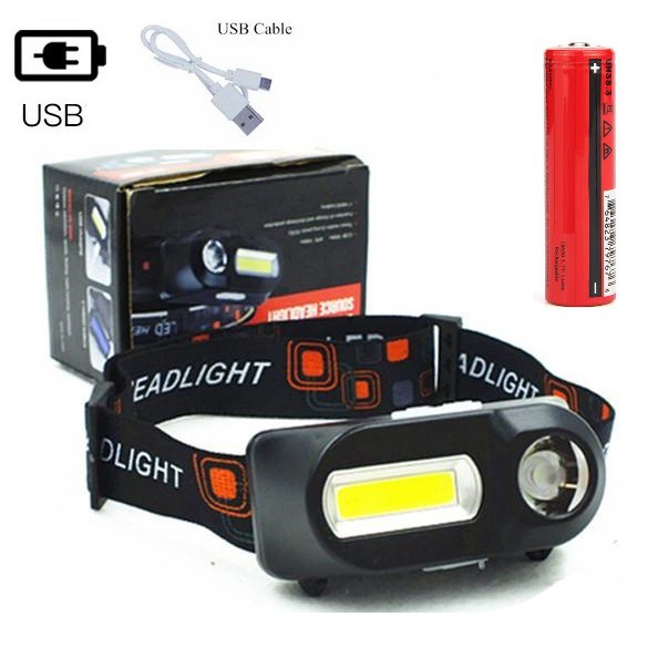 XPE COB LED Mini Headlamp Light 6 Modes Headlight USB Rechargeable