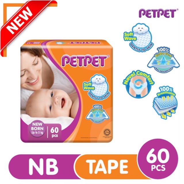 PETPET Newborn Diaper NB60 S56
