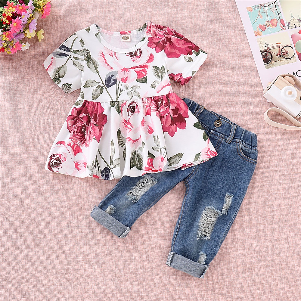 1 4 Years Kids Children Baju Baby Girl Clothes Set Floral Print