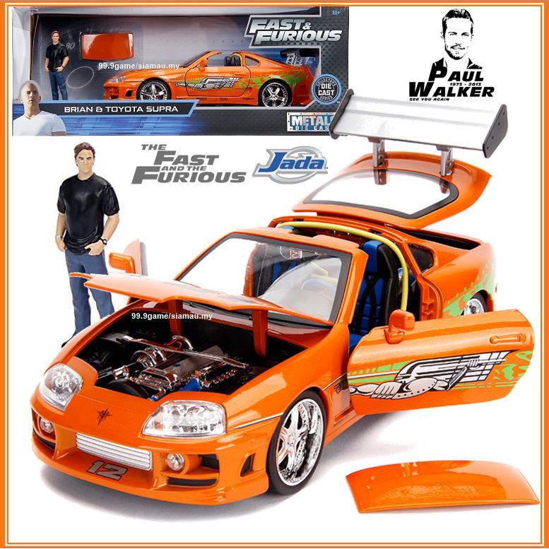 1:24 Jada Fast & Furious Brian's Toyota Supra 1:24 with Brian, Car Orange  Diecast Model Alloy Metal Collection 1:24 Jada