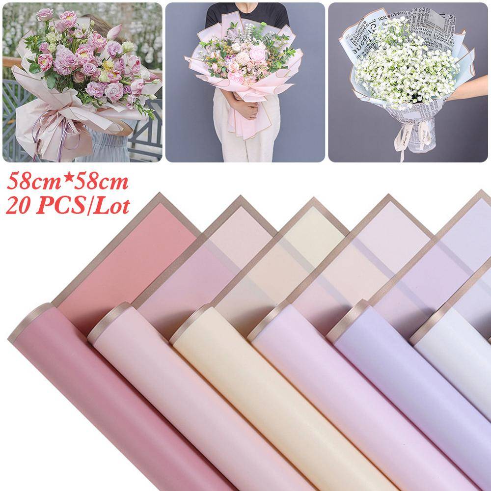 20 Sheets Pure Color Gold Edge Flower Wrapping Paper Waterproof Translucent  Bouquet Packaging Paper Florist Bouquet Supplies for Wedding DIY Crafts  Gift,Frosted Flower Wrapping Paper 22.8x22.8 