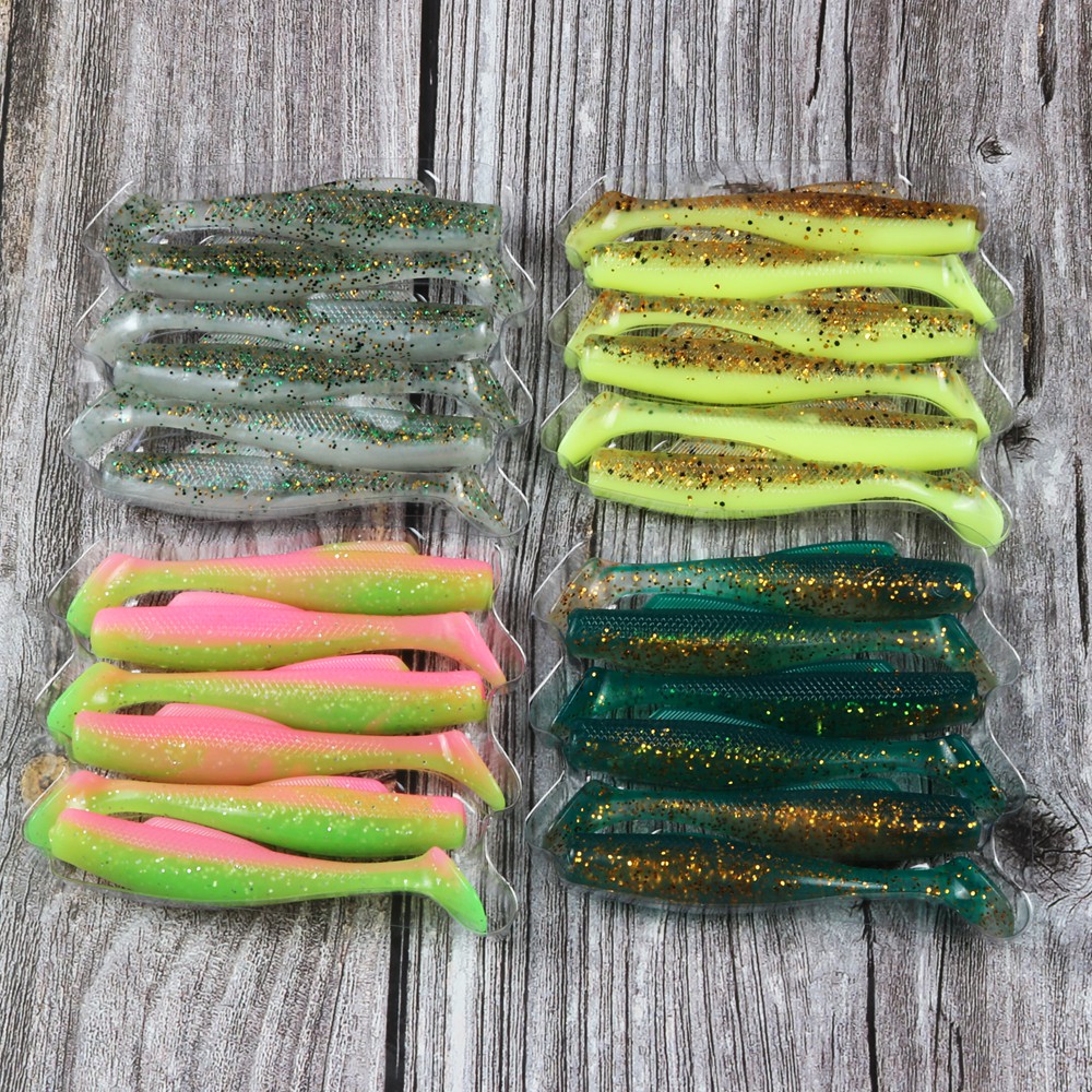 6pcs/Lot T Tail Soft Lure 80mm 5g Float TPR Silicone Bait For Bass