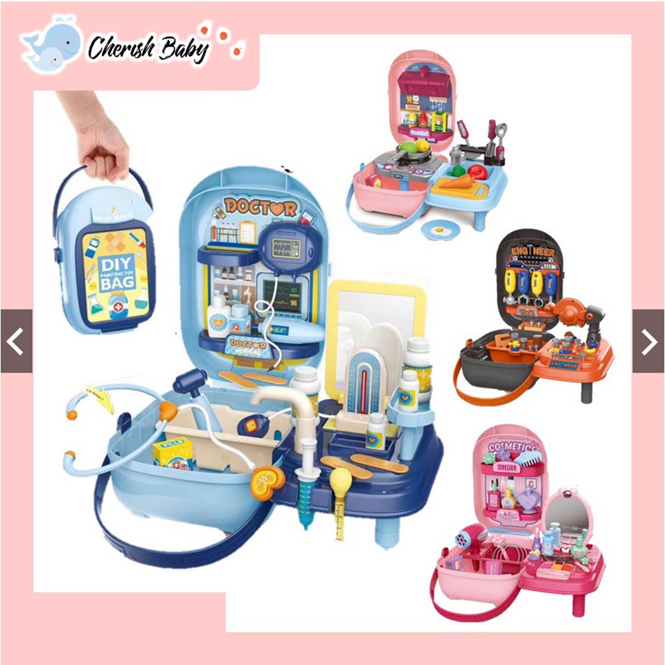 Kids Toy Pretend Play DIY Painting Bag Portable Gift Present Set Gift Boy Gift Doctor Tools Beauty Kitchen