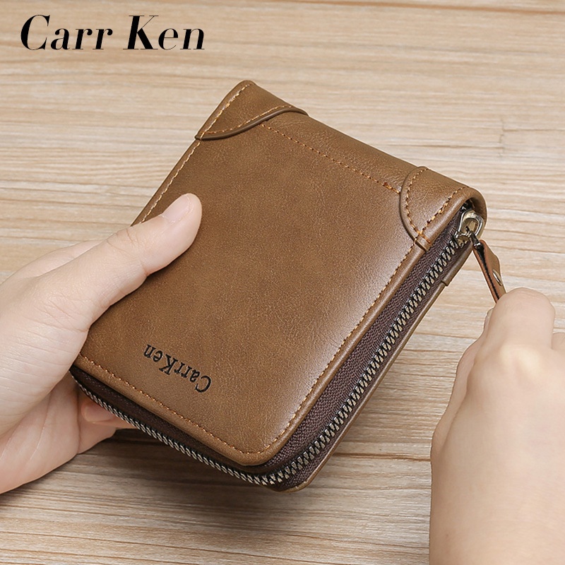 CarrKen 2022 Men s Leather Wallet Zipper Small Multi card zipper