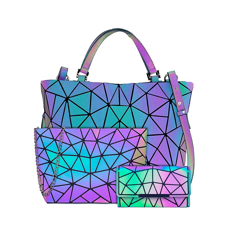 Geometric Luminous Wallets Women Holographic Zipper Wallet Reflective Purse  and Handbags Colourfull Long Wallet 04