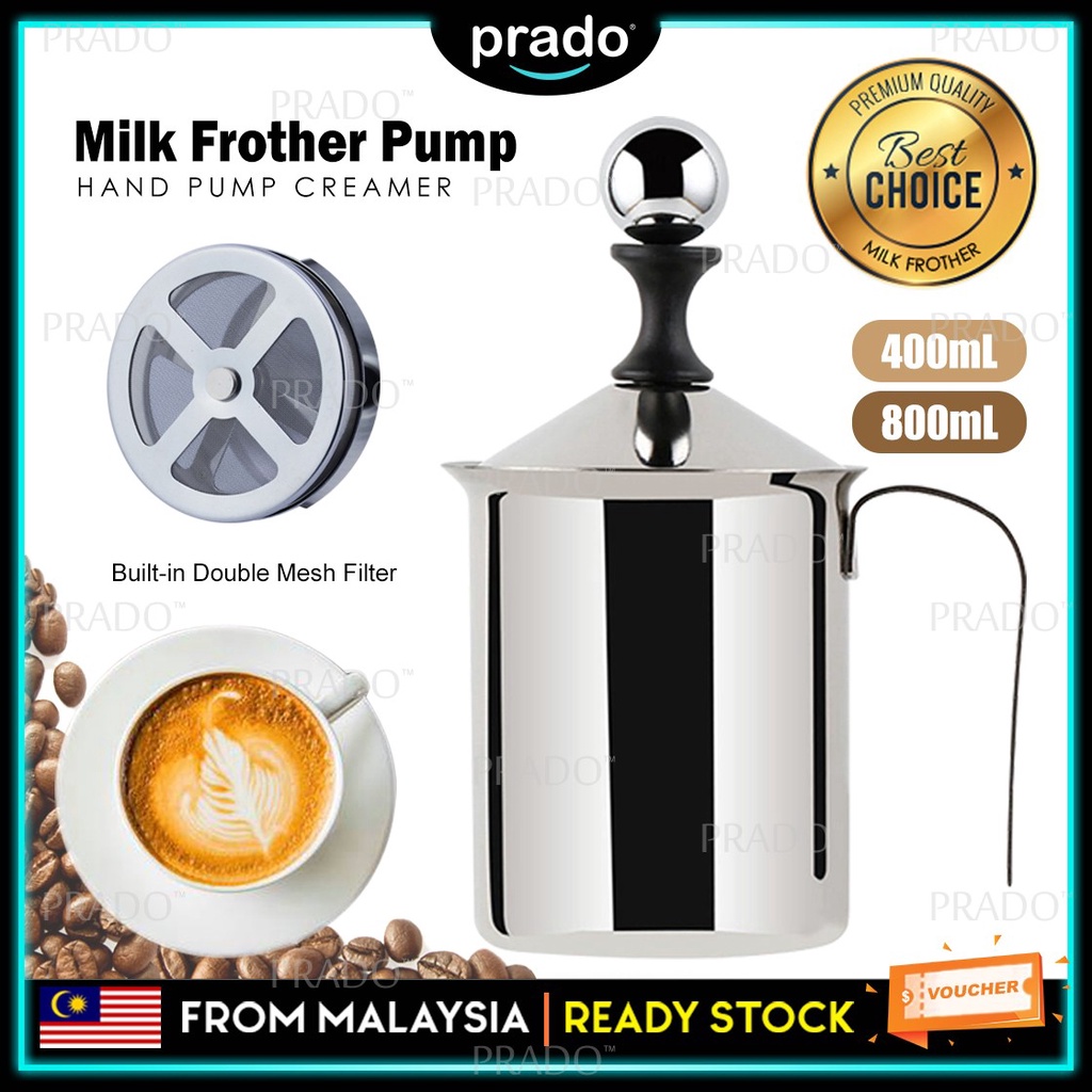 Milk Pitcher, 800ML Manual Milk Frother Double Layer Stainless Steel Hand  Pump Milk Foamer for Kitchen