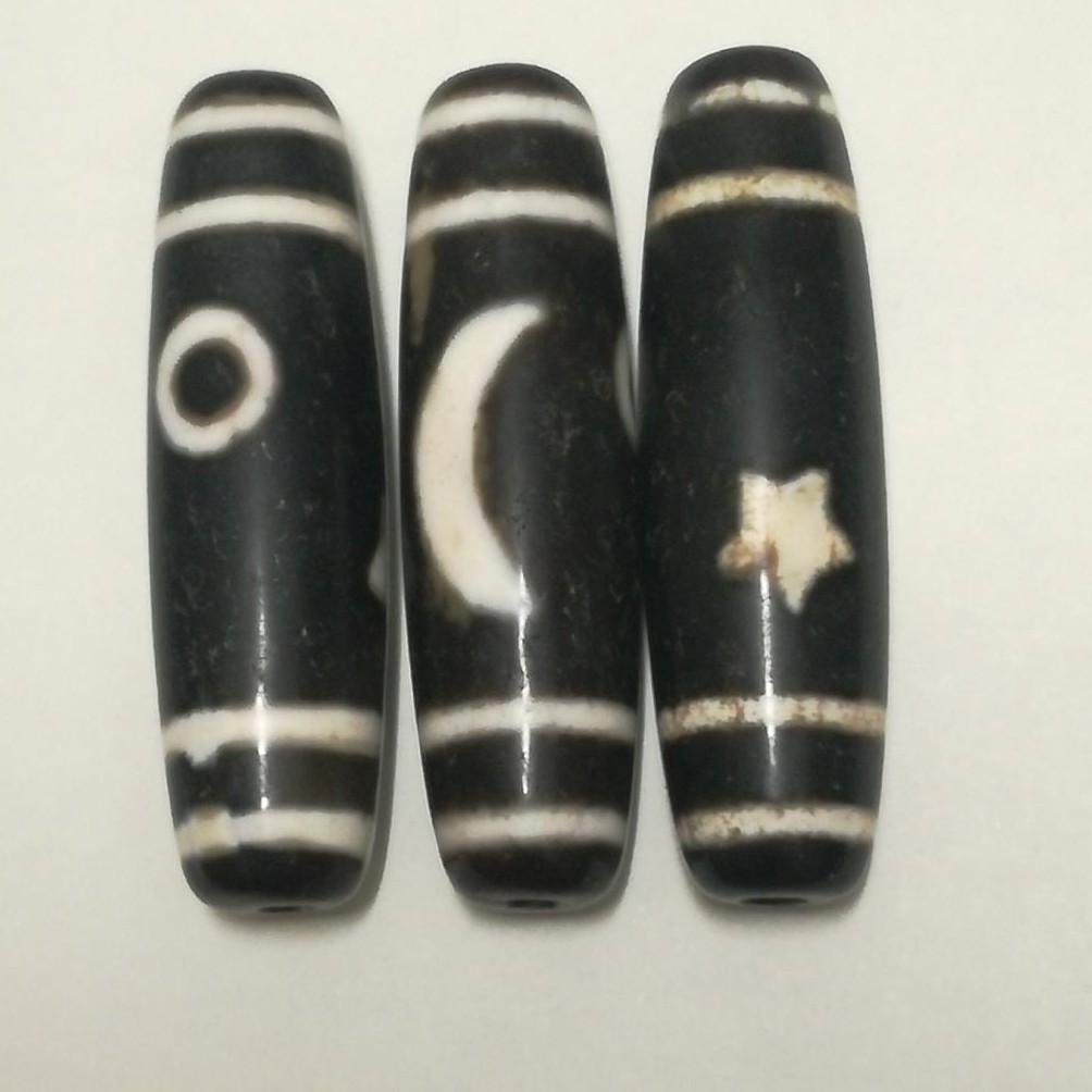 Sun Moon Star dZi Beads 日月星天珠Tibet Natural Agate Tibetan 