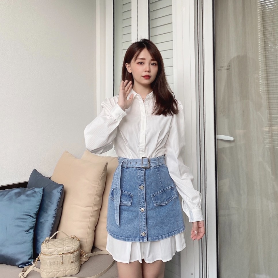 Denim skirt hot sale outfit korean