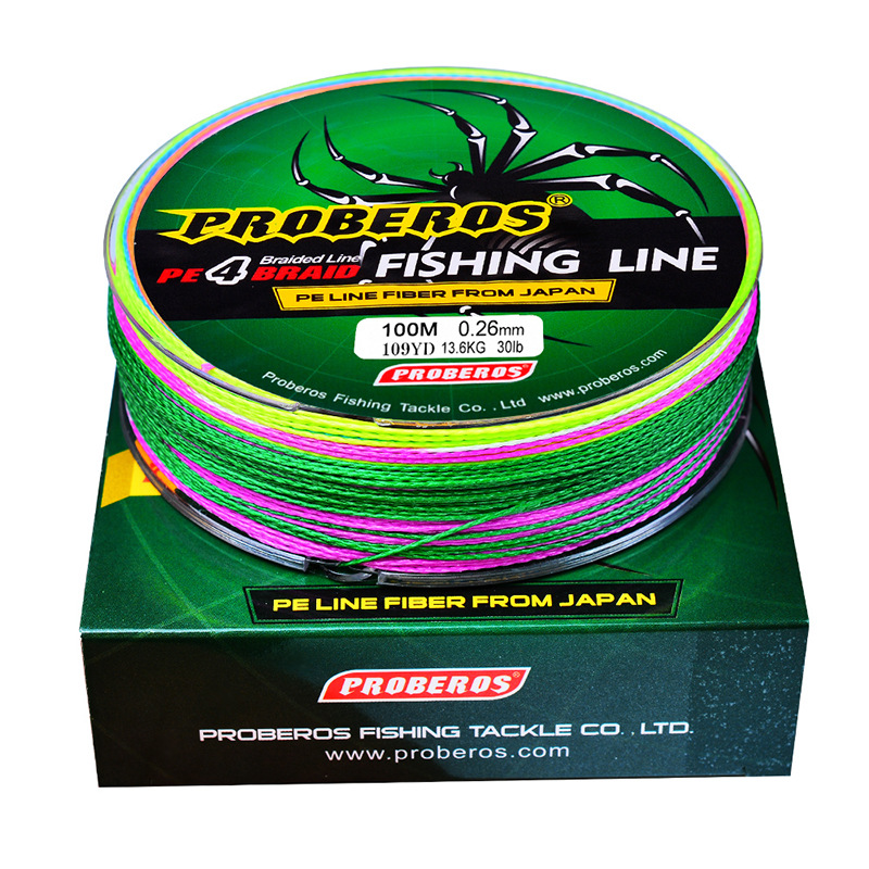 HEWEIU Proberos Multi-colors 100M PE Braided Fishing Line x4 Stands Strong Lines  6LB-100LB Fishing Tackle