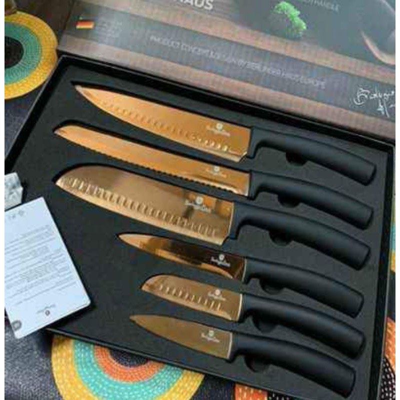 6-Piece Knife Set w/ Magnetic Holder Rose Gold Collection - Berlinger Haus  US