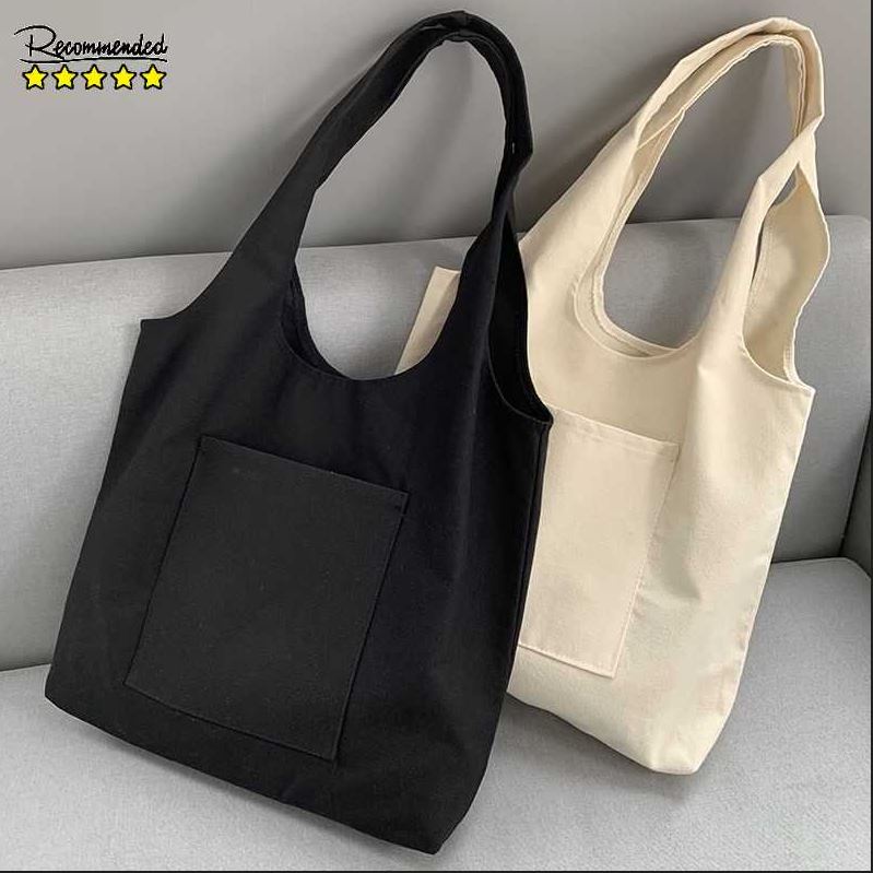 Canvas Cotton Plain Colour Shopping Shoulder Tote Bag Shopee