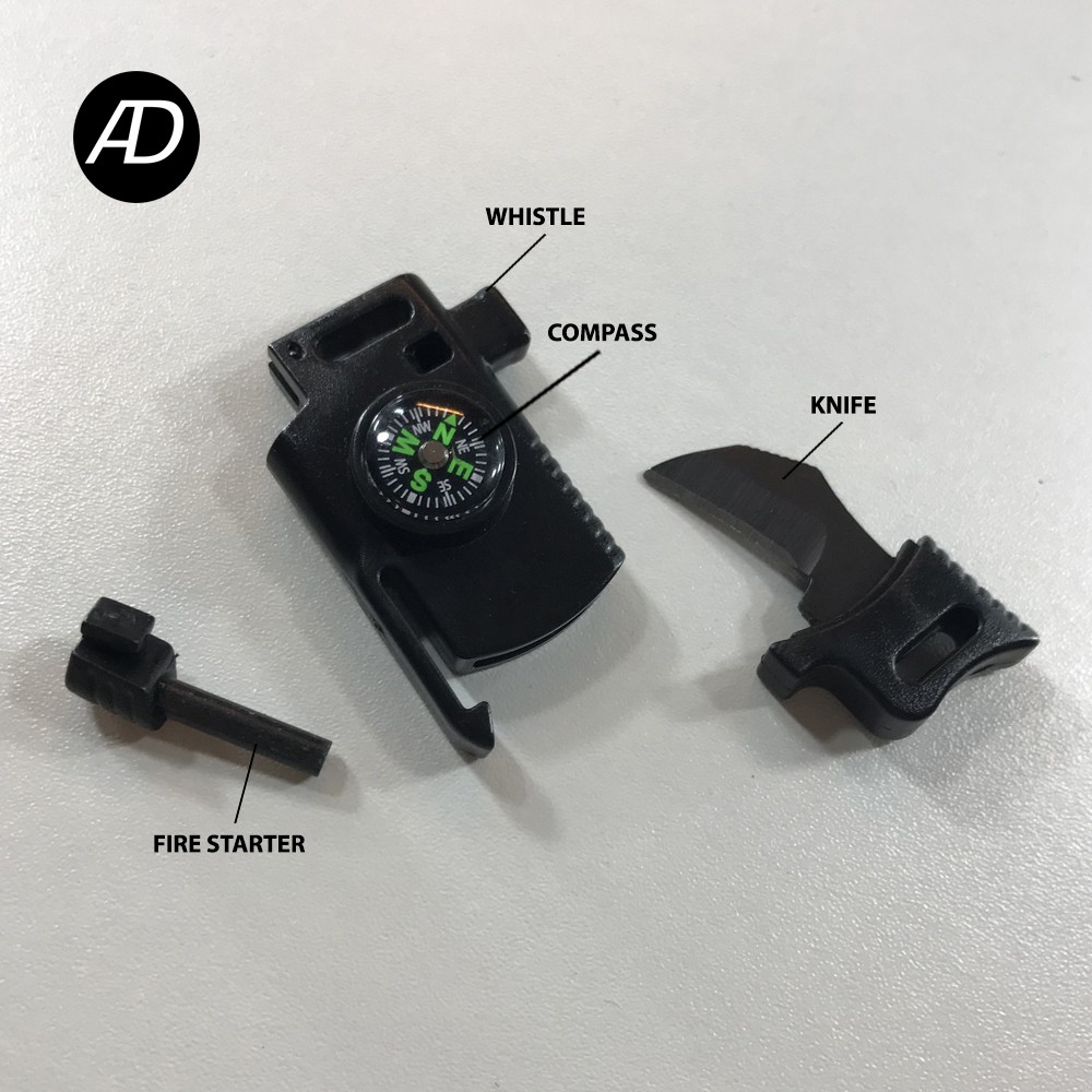 Side Release whistle Buckle Flint Fire Starter-Compass Paracord Bracelet