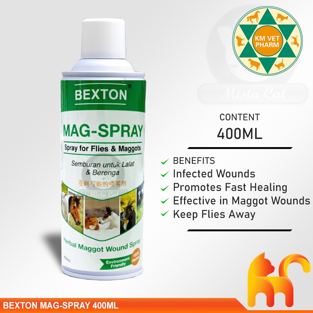 Bexton Mag-Spray, Pet Wound Care Maggot Spray 400ml, Mag Spray Kucing  Untuk Luka Berulat