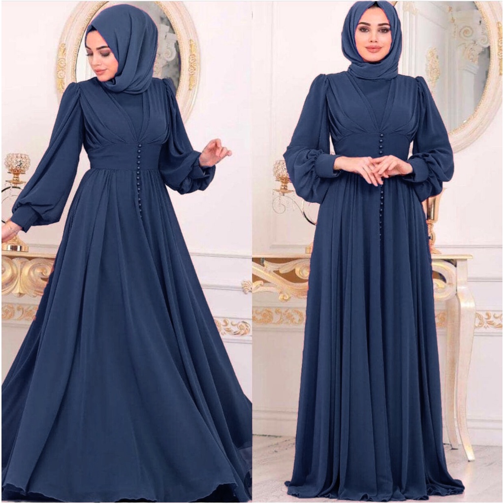 New Style Abaa Muslim Fashionable Women's Clothing Zhaiyue Prayer Robe  Large Hem Dress Chiffon Beaded Waist A-Line Skirt Round Neck Solid Color  Long-Sleeved Elegant Classy Long