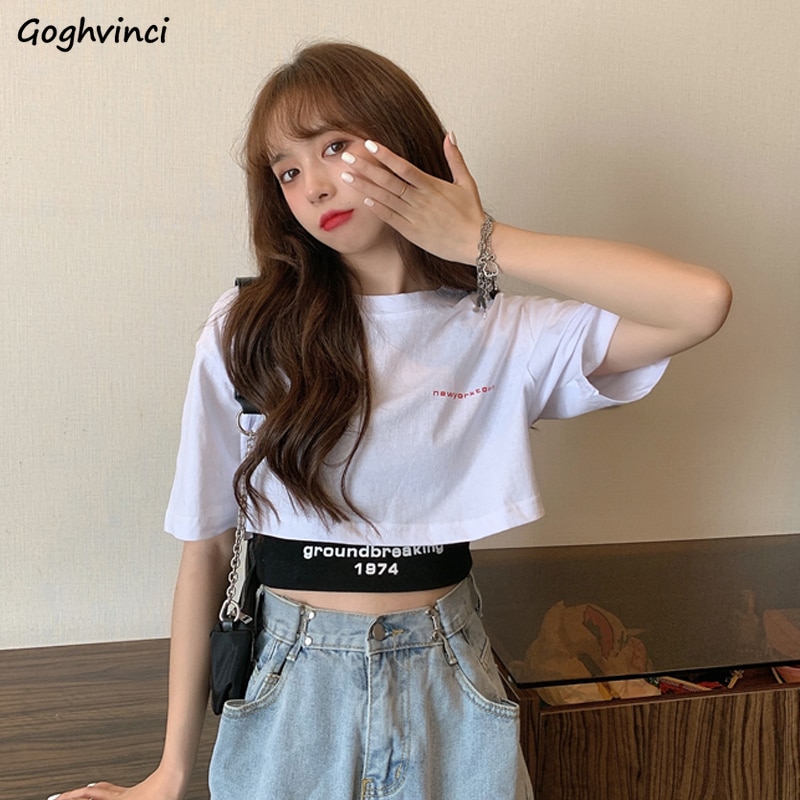 Short Sleeve T-shirts Women Summer Crop Top Letter Printed Sexy Loose  Korean Chic Casual Fashion Teens Stylish All-match Ins New