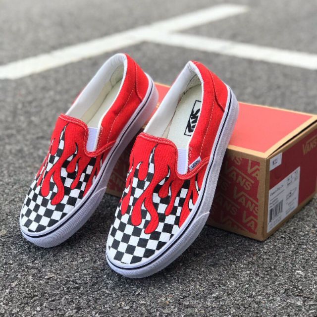 Red flame vans slip on sale on