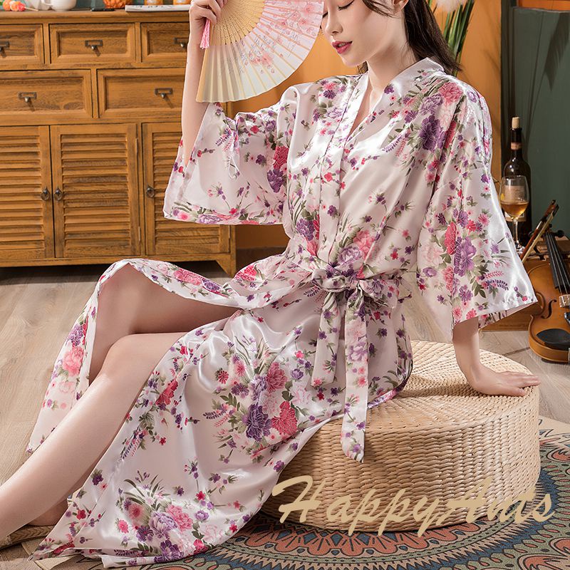 Floral satin kimono outlet robe