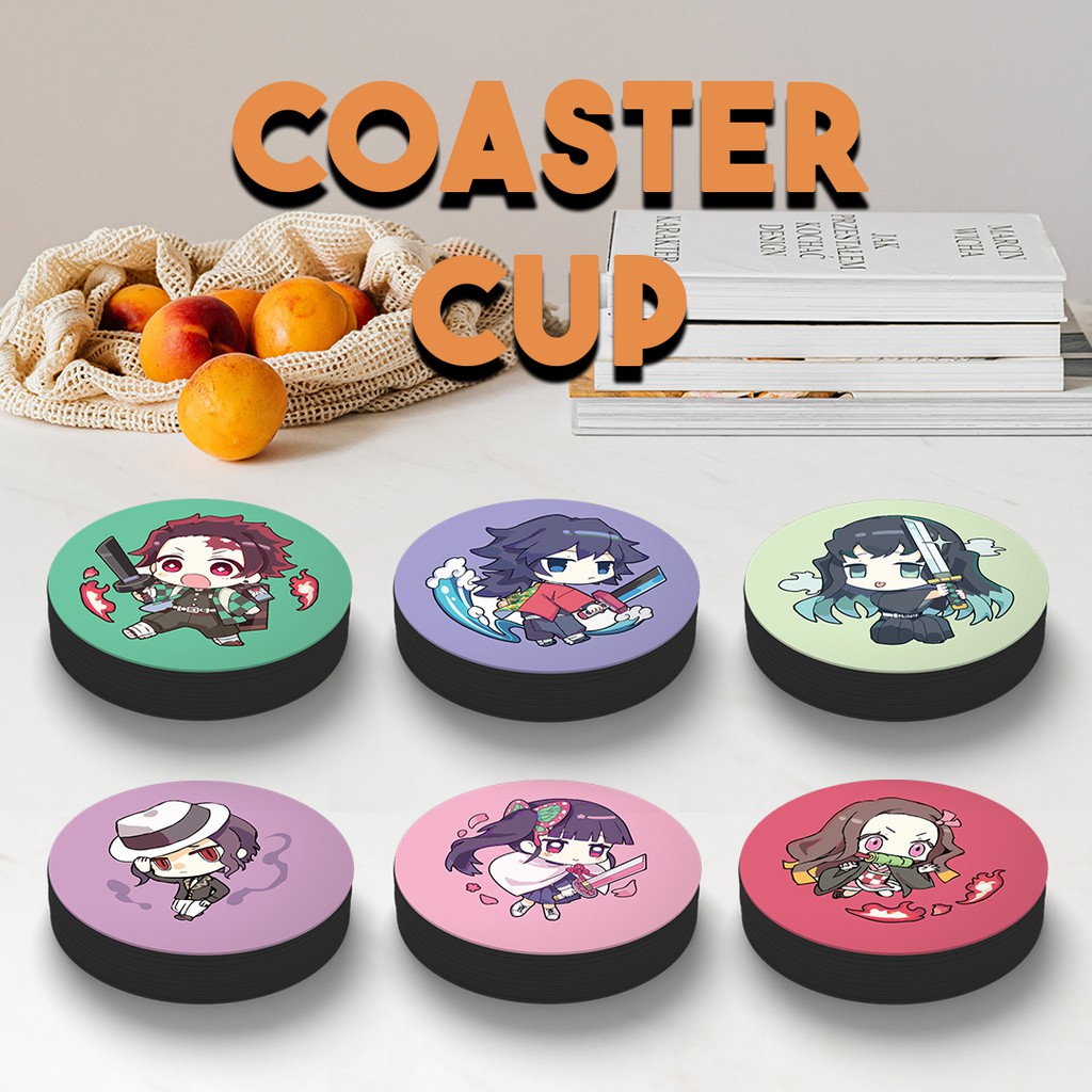 Ready Stock Anime KNY Coaster Round Polyester Rubber Cup Mugs Pad