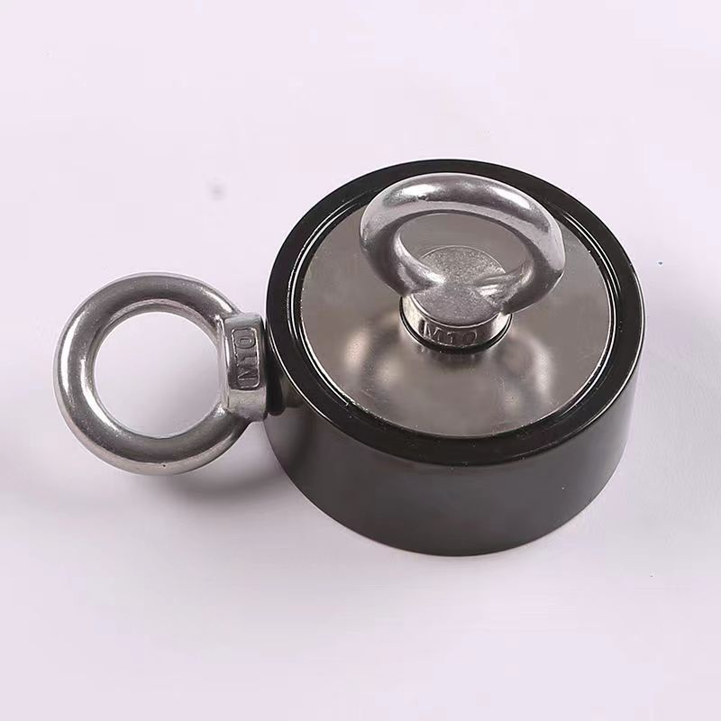 2*300kg D75mm Super Strong Double Side Neodymium Fishing Magnet with M10  Stainless Steel Eyebolt