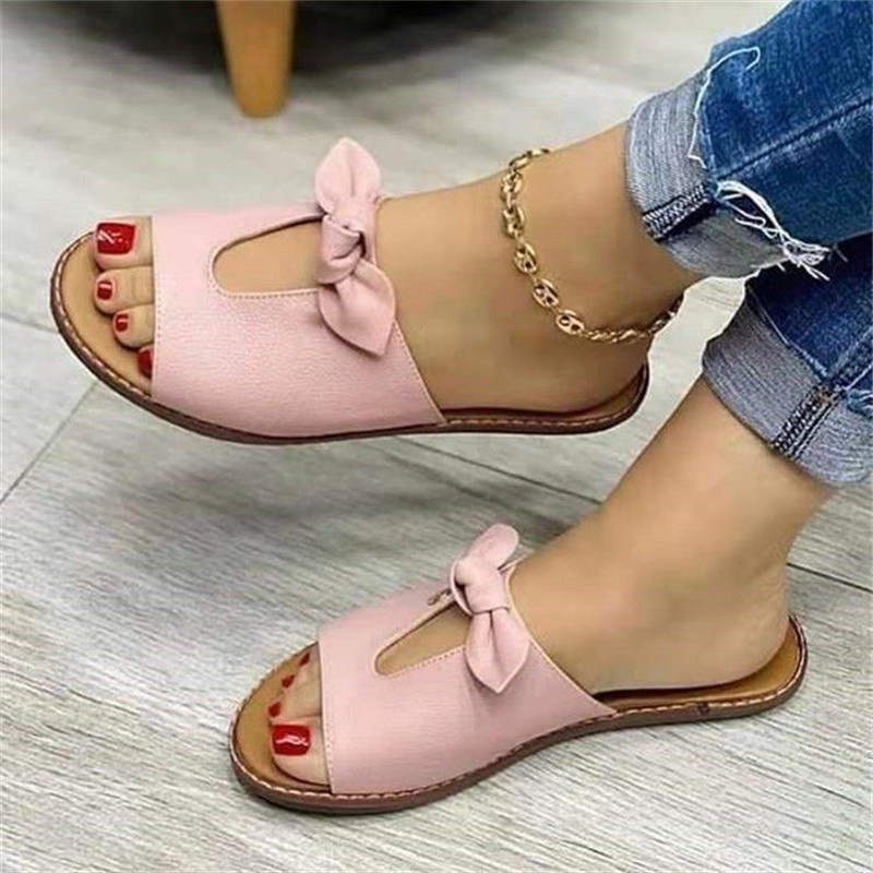 Casual bowknot peep toe best sale flat sandals