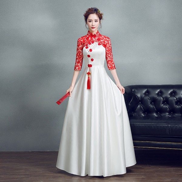 Red and best sale white combination gown