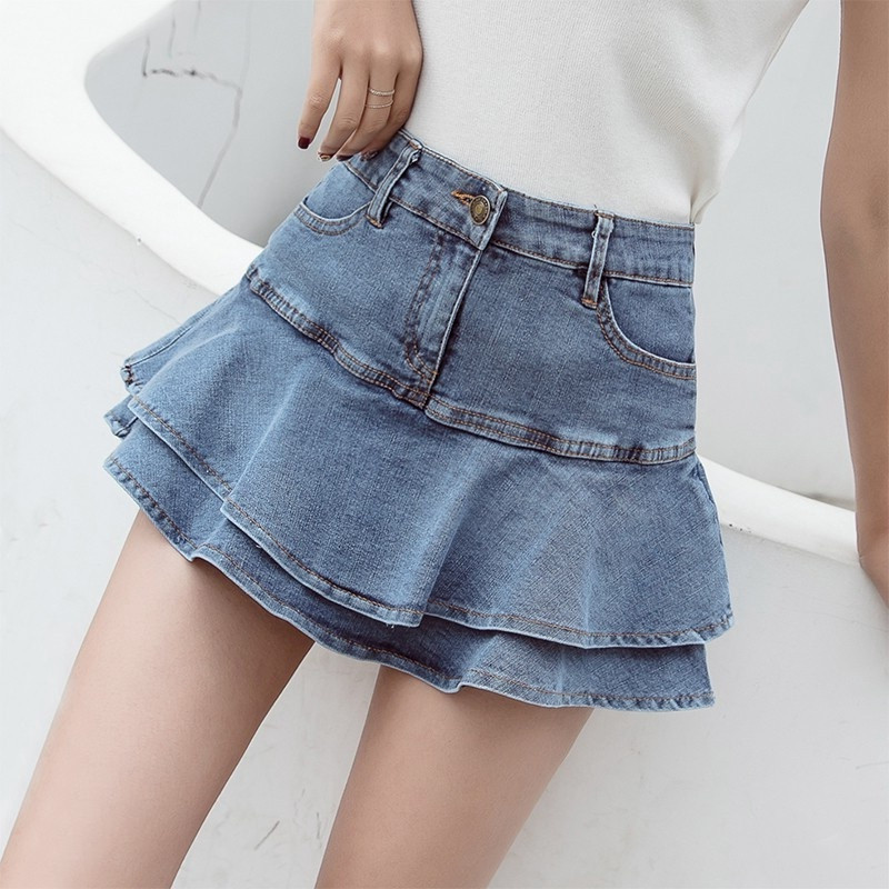 Denim mini 2024 skirt with ruffle