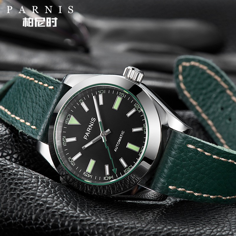 Parnis Watch Men 40mm Mechanical Sapphire Crystal Casual Leather Luminous Waterproof Men s Automatic Watch