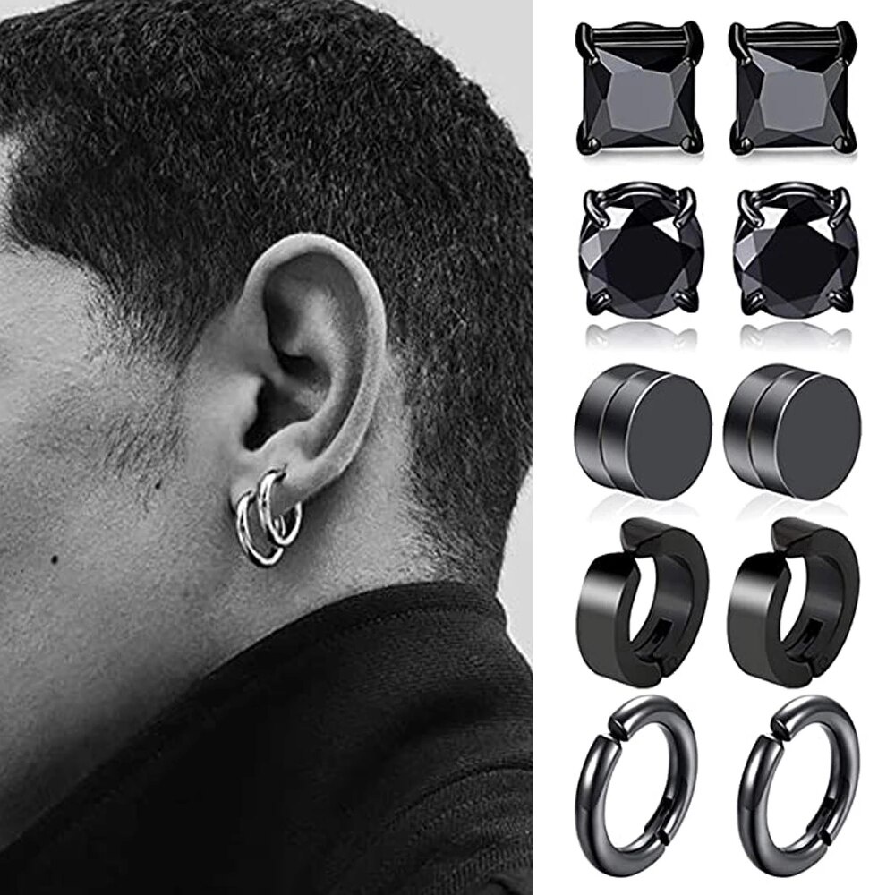 15 Pairs Magnetic Earrings For Men Stainless Steel Clip On Non-pierced  Earrings Cz Stud Hoop Earrings Dangle Earrings Set