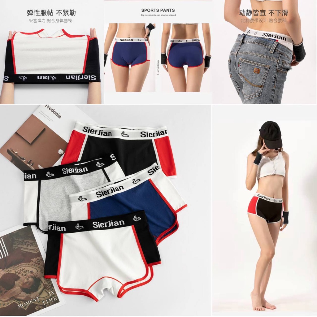 Women Sports Cotton Mid-waist Seamless Boxer Briefs Letter Soft Elastic  Panties Sweat-absorbing Breathable Underwear