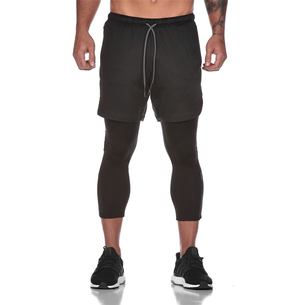 Running Shorts Mens Leggings and shorts 2 in 1 Double layer Gym Fitness  Sports Shorts with Pocket