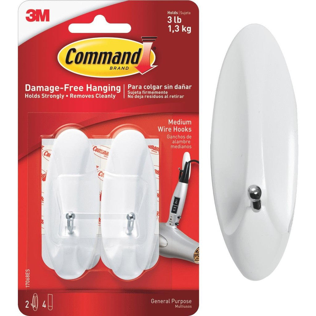 3M Command, Medium Utility Wall Hooks, Up to 1.3kg, Heavy Duty, Holds  Strongly, Reusable, Adhesive hooks for wall, Multi-surface damage free  hooks for