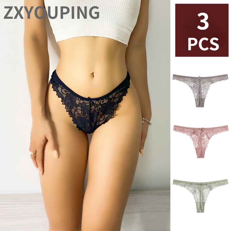 Women G-string High Waist Lace Hollow Out Elastic Soft Solid Color