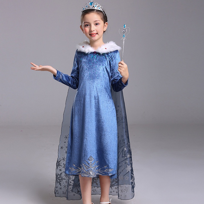 Kids Girls Frozen Queen Elsa Princess Dress Costume Party Fancy Dress-1