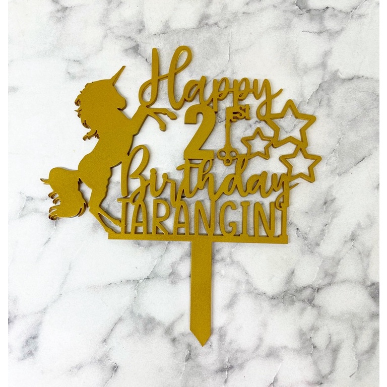 Acrylic Unicorn Cake Topper PERSONALISED Girls Birthday Gold Cake