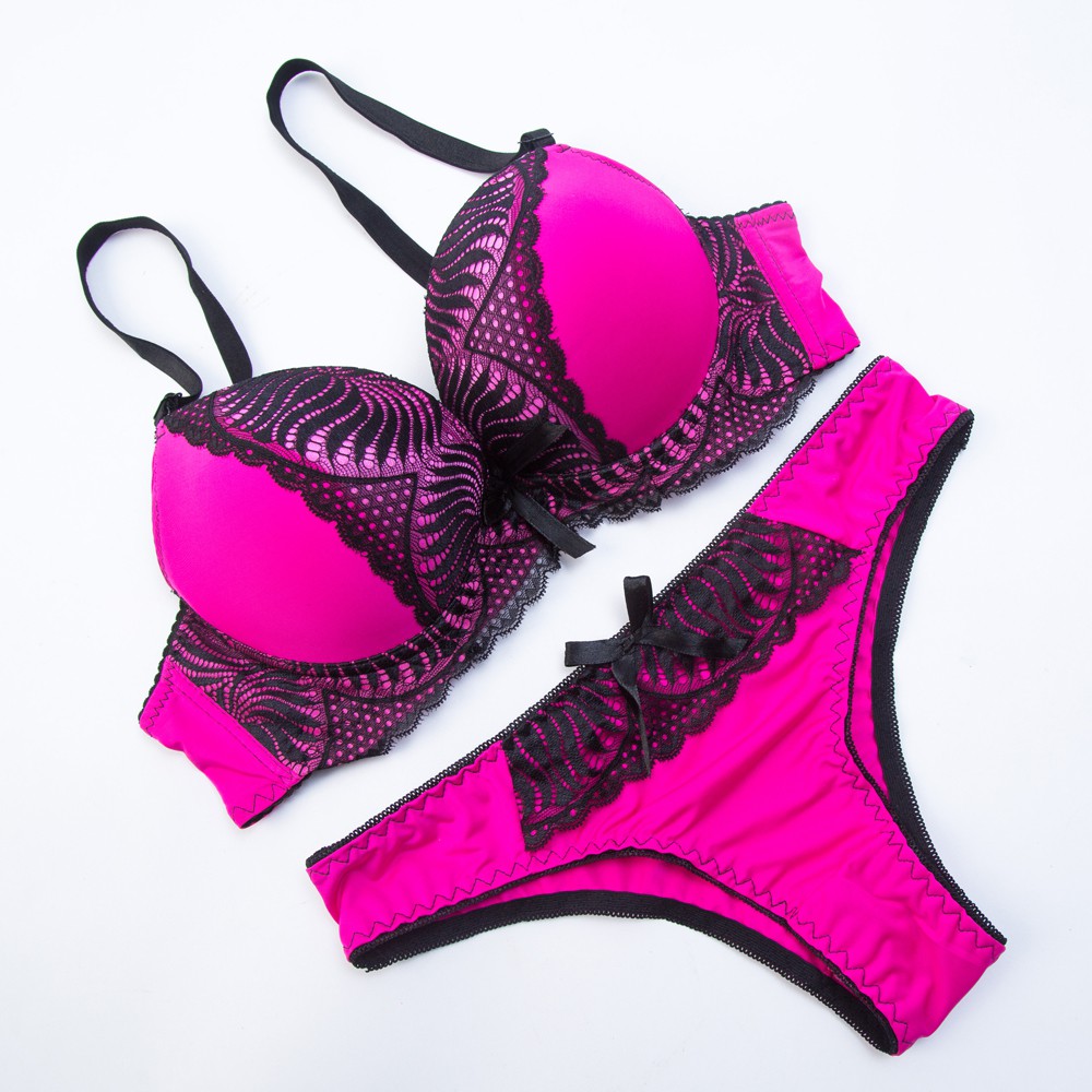 High quality Bra Panty Sets Solid Patchwork Lace Underwear Set for Women  Push Up
