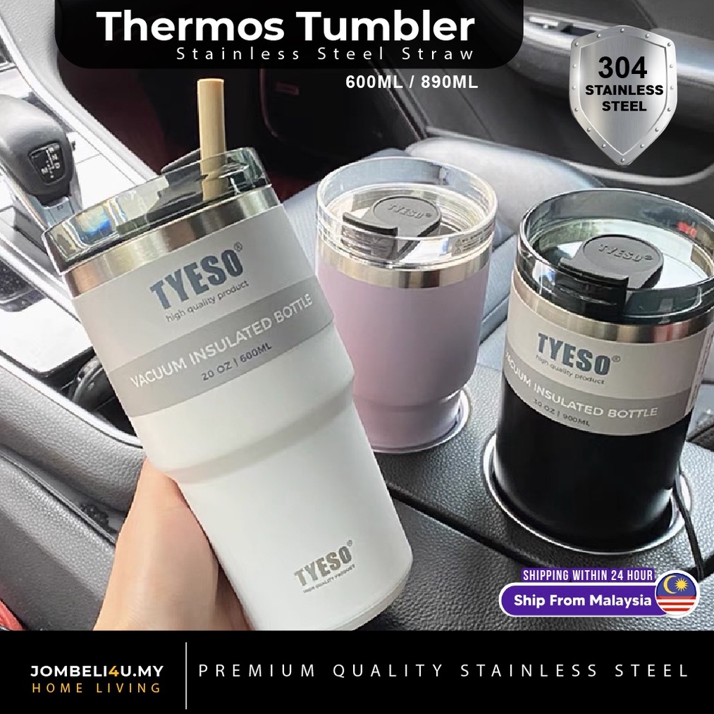 Tyeso Thermos Cup Tumbler Cup with Straw Vacuum Water Bottle Cool Ice