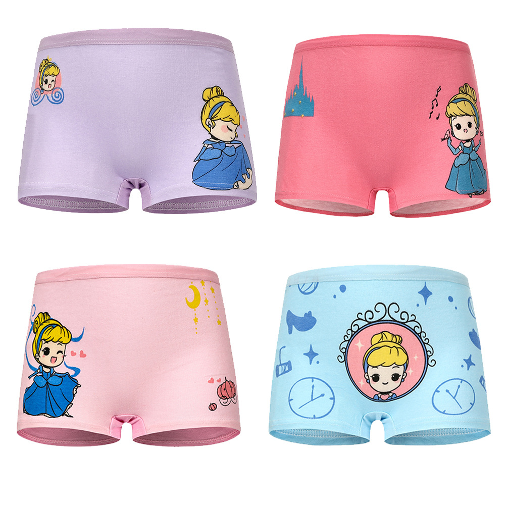 Kids Child Baby Girls Underpants Cartoon Striped Print Underwear Cotton  Briefs Trunks 4PCS Cotton Briefs for