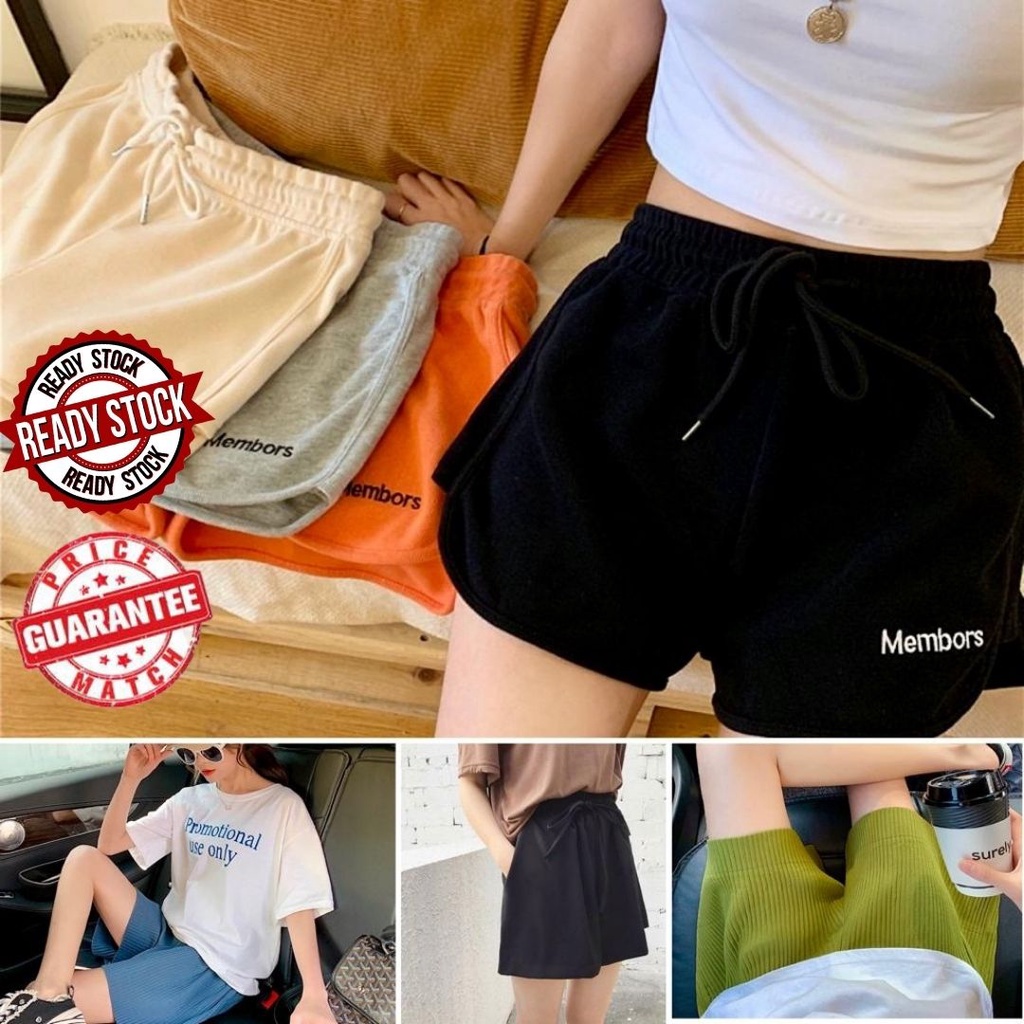 Women Korean Style Summer Casual Plain Sports Short Pants Seluar Pendek  loose wide leg summer mid high