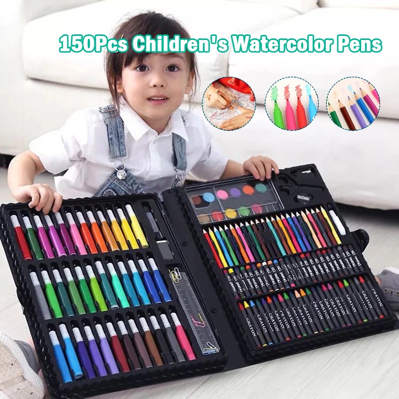 150pcs Watercolor Pen Oil Pastel Crayons Colored Pencil Set Art