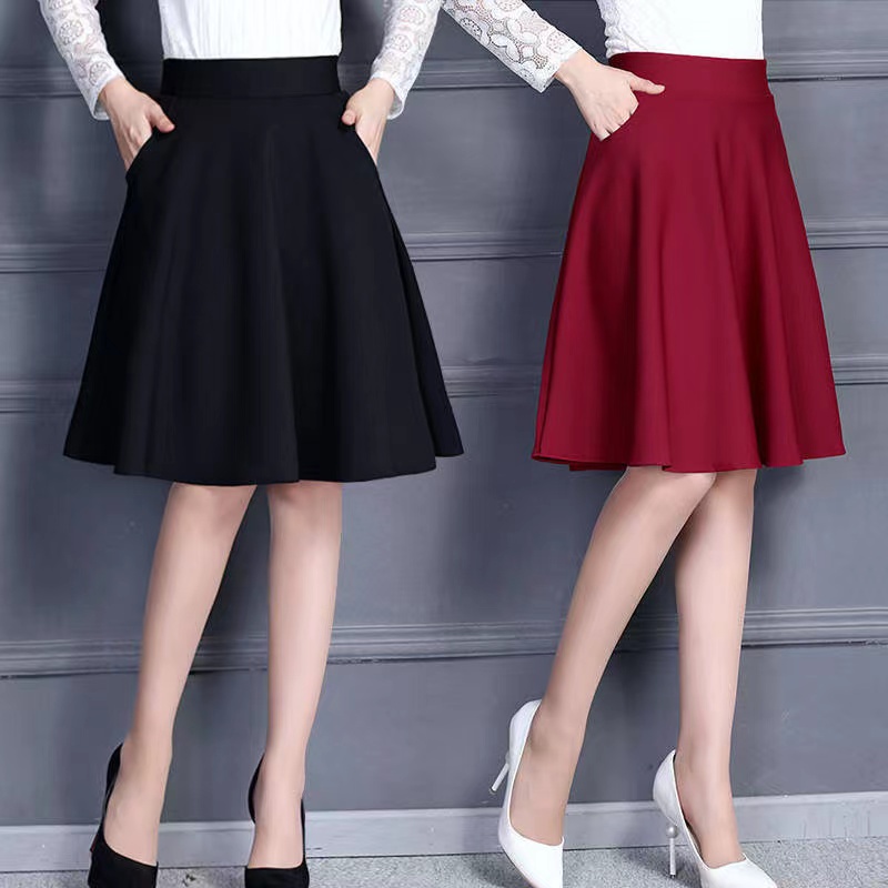 A-Line Skirt Perempuan New Style Thin High Waist Long Knee Length