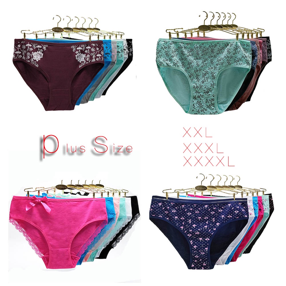 Women's Underwear 6 Pcs/lots XXL-4XL Cotton Panties Floral Briefs