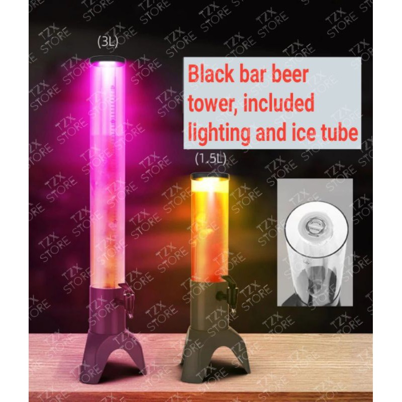 3L Cylinder Beer Tower Dispenser, Cold Beverage Storage Bar Party with Ice  Tube