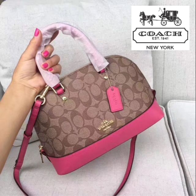 Coach Brown/Pink Signature Coated Canvas and Leather Mini Sierra Satchel